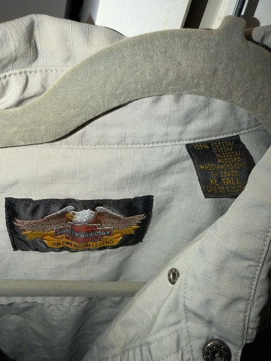 Harley Davidson mens gray/beige button down collared shirt XL tall - Picture 3 of 4